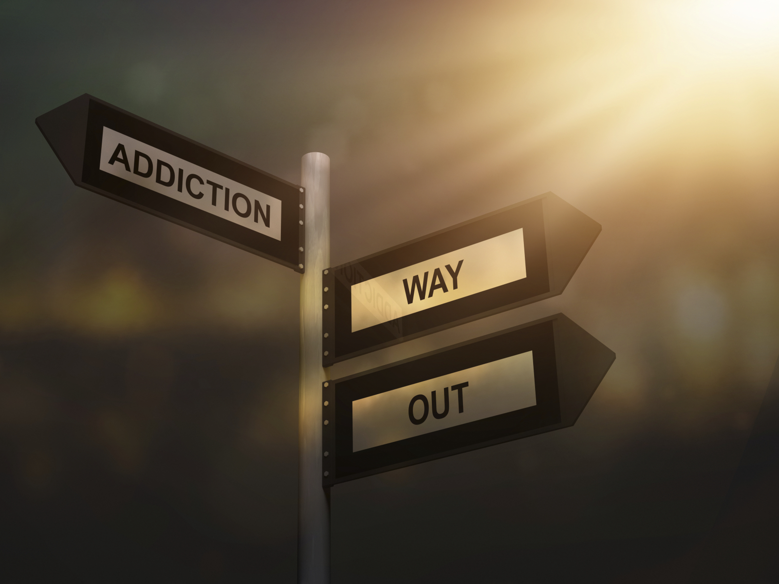 Addiction way out problem sign. Prevention and cure addiction problem concept.